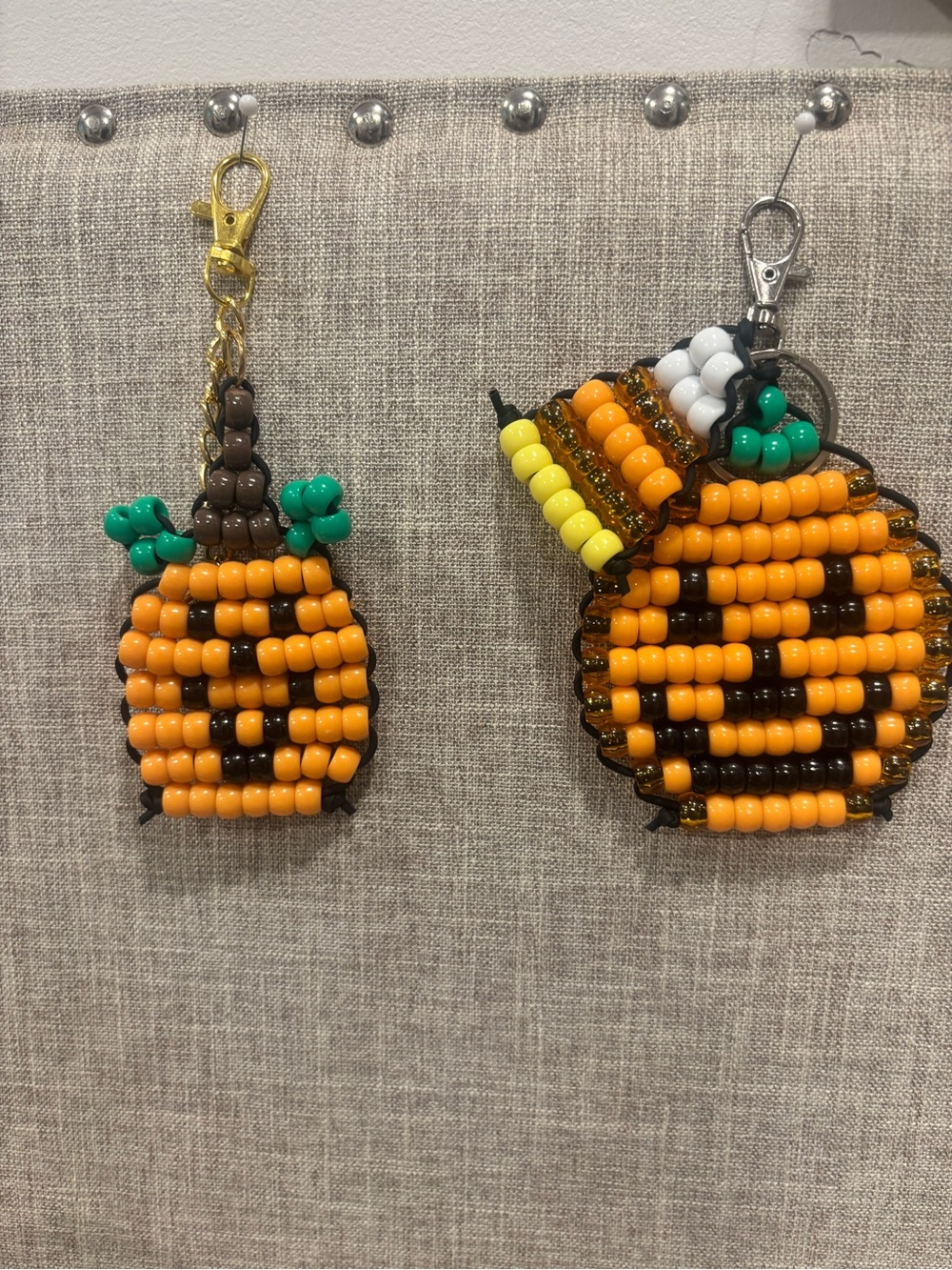 Handmade Orange Bead Pumpkin Keychain for a bag or backpack